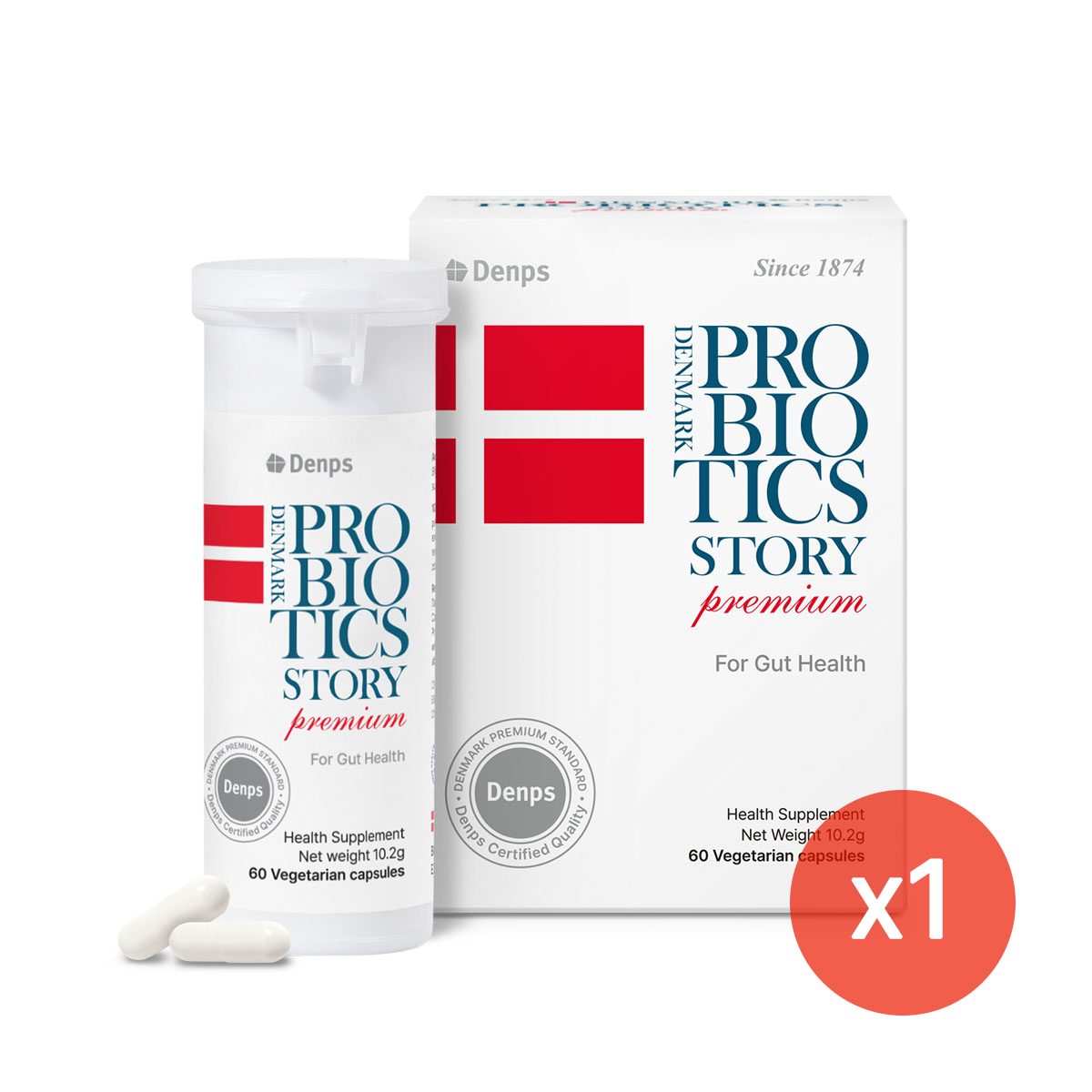 Denmark Probiotics Story Premium, 10 Billion CFU LGG® & BB-12® Strains, 60 Capsules (2 months)