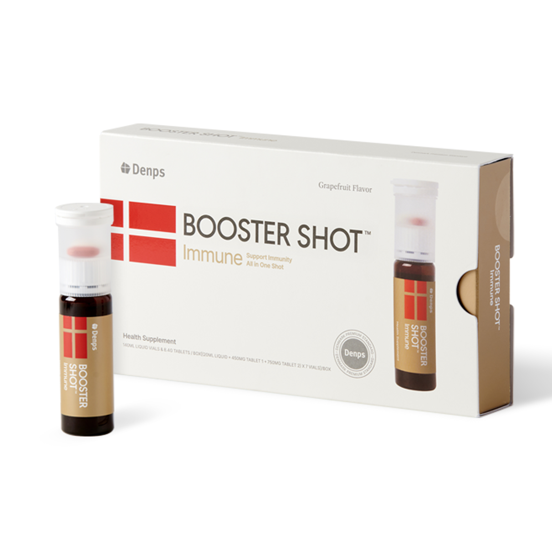 Denps Booster Shot™ Immune, Liquid and Tablet, Grapefruit Flavor, 7 Vials