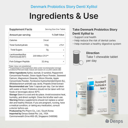 Denmark Probiotic Story Denti Xylitol, 30 Chewable Tablets