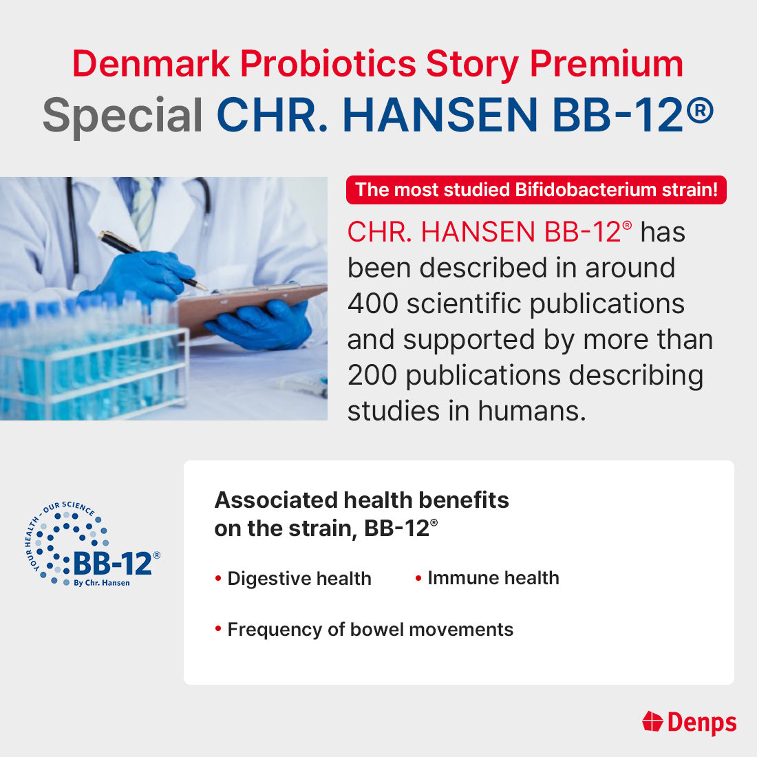 Denps Denmark Probiotics Story Premium - 10 Billion CFU LGG® & BB-12® strains from Chr. Hansen, 2months 60 capsules