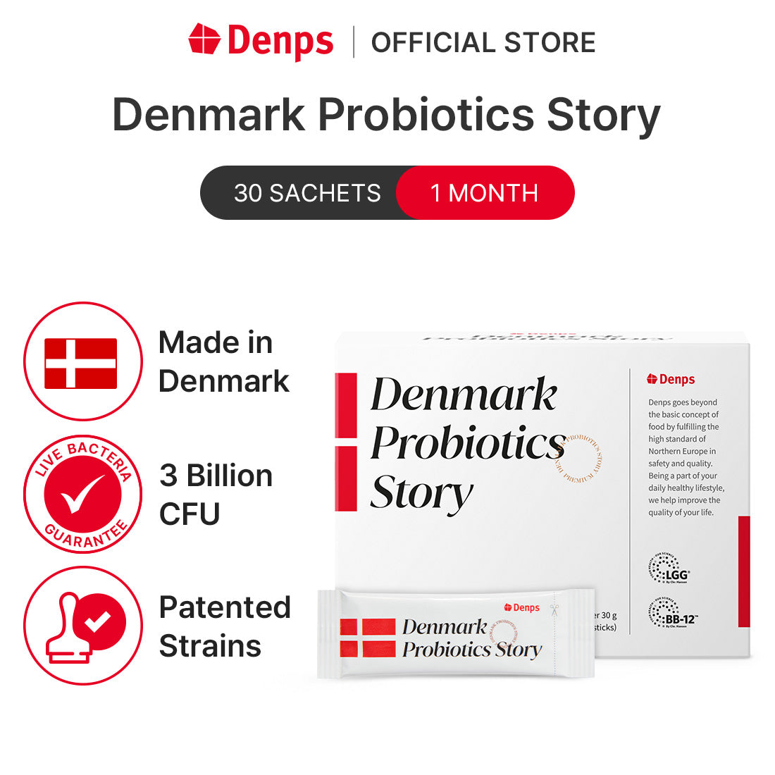 Denmark Probiotics Story 3 Billion CFU LGG® &amp; BB-12® Strains, 30 Sachets