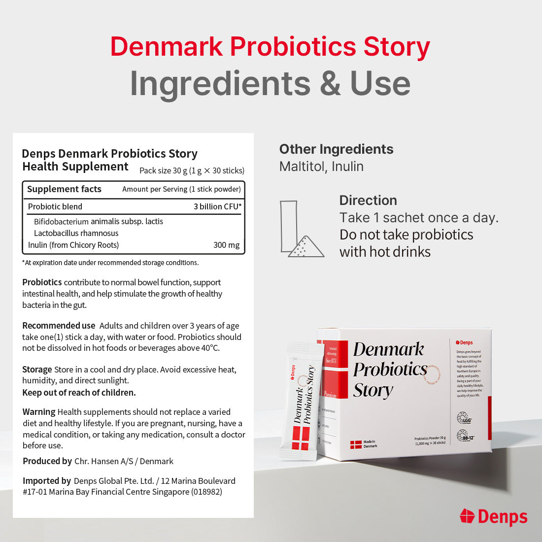 Denmark Probiotics Story 3 Billion CFU LGG® &amp; BB-12® Strains, 30 Sachets