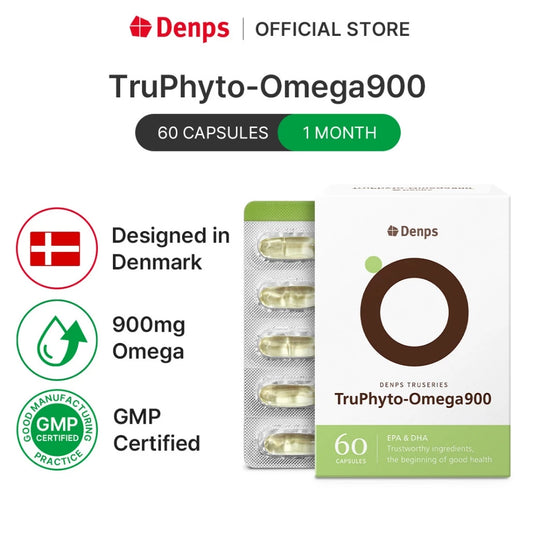 Denps TruPhyto-Omega 900 100% Plant-based Microalgae Omega-3, Less odor than fish-based Omega-3 (DHA 600mg, EPA 300mg)