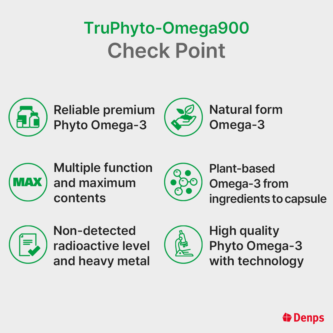 Denps TruPhyto-Omega 900 100% Plant-based Microalgae Omega-3, Less odor than fish-based Omega-3 (DHA 600mg, EPA 300mg)