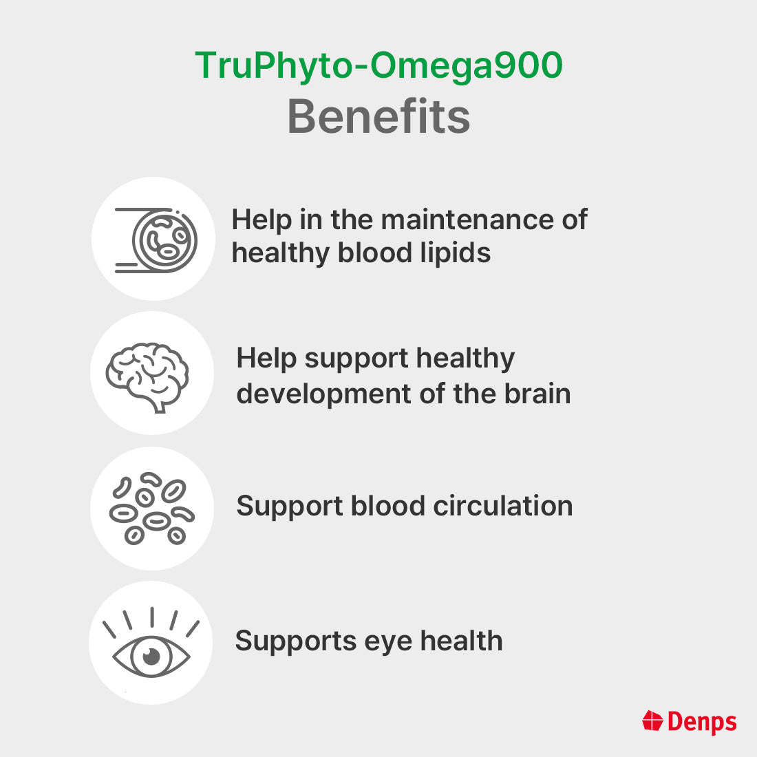 Denps TruPhyto-Omega 900 100% Plant-based Microalgae Omega-3, Less odor than fish-based Omega-3 (DHA 600mg, EPA 300mg)